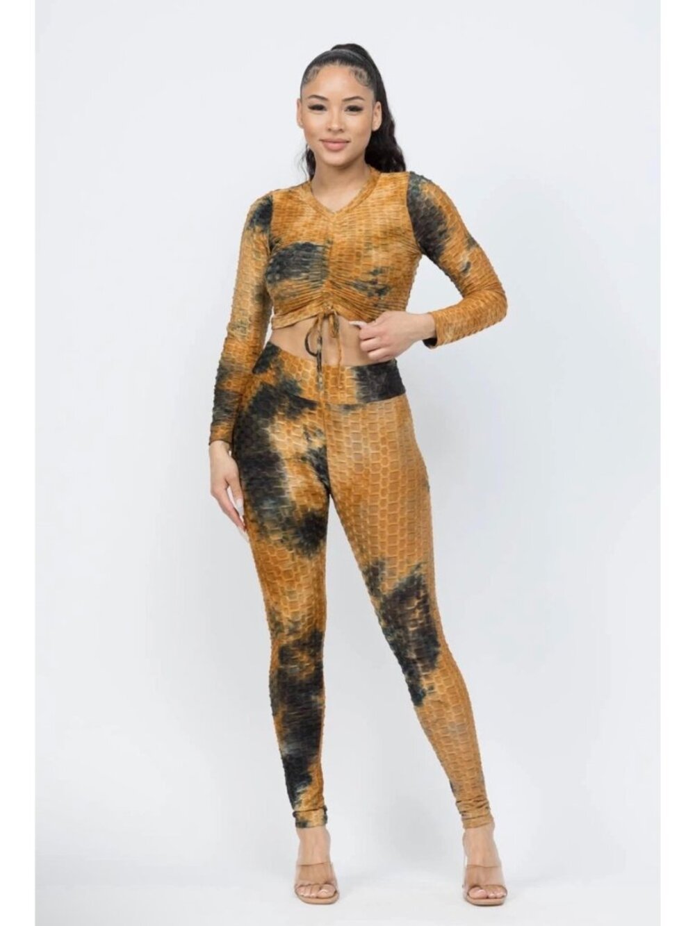 Love J Honeycomb Tie Dye Shirrings Workout Set Rust Size Large NWT
